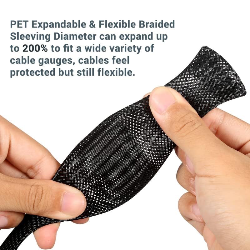 Aibole 100Ft-1/8inch PET Expandable Braided Wire Sleeving,Wire Loom Cable Sleeve for TV,Computer,Home Theater,Automotive,Home Industrial,Electrical Wires,Chemical,Protect Cat from Chewing Cords,Black - Image 3